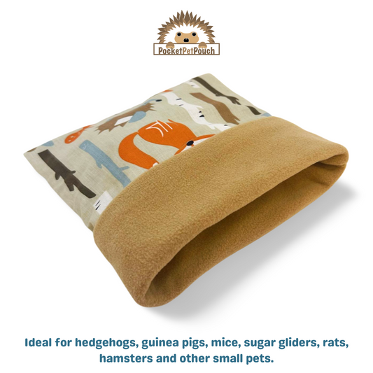 birch forest animals hedgehog snuggle anti pill fleece sack pocket pet pouch