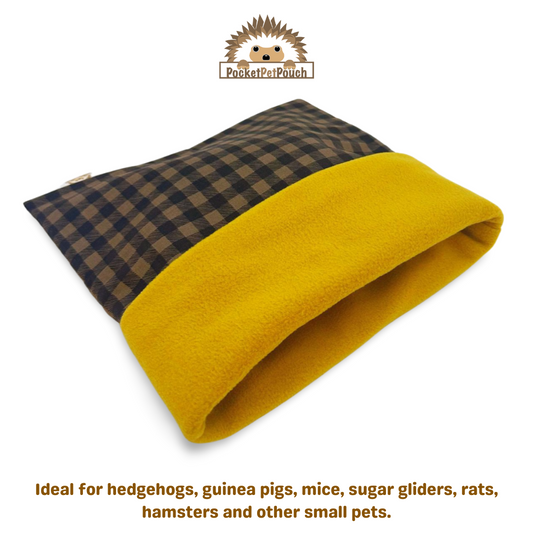 thanksgiving mustard brown gingham hedgehog snuggle anti pill fleece sack pocket pet pouch