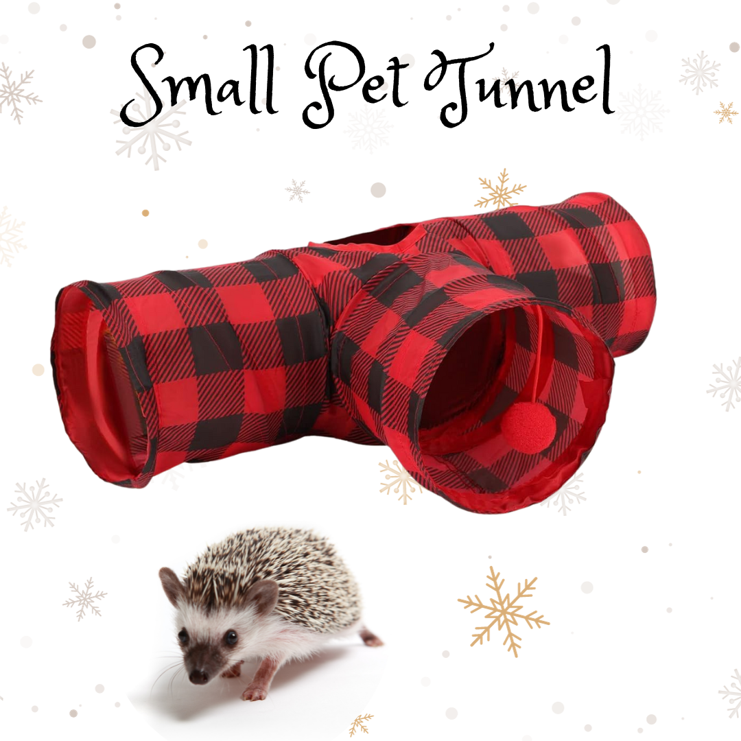 small pet hedgehog tunnel christmas red gingham style