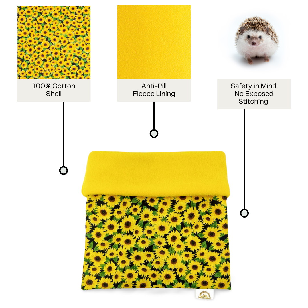 yellow sunflower fields hedgehog anti pill fleece snuggle sack PocketPetPouch