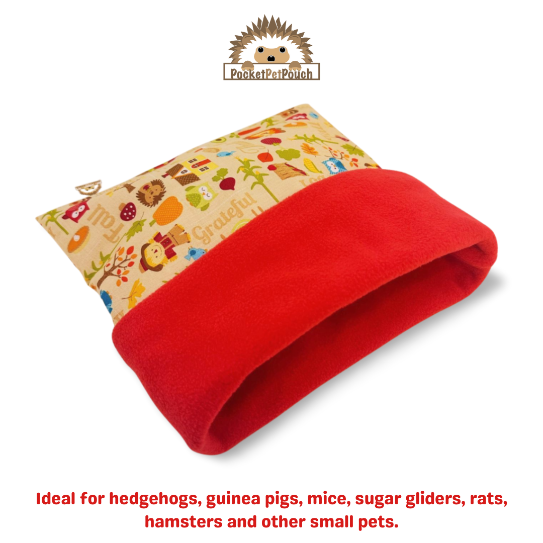 thanksgiving fall leaves hedgehog snuggle anti pill fleece sack pocket pet pouch